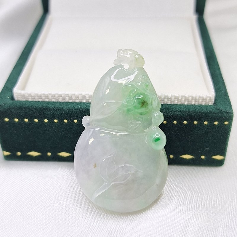 冰潤飄花  葫蘆青蛙 福來財到 吊墜 | 天然緬甸玉A貨翡翠 - 項鍊 - 玉石 