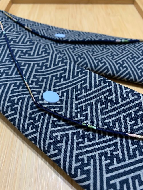 winnie設計館 文青風環保筷袋 ~綻放 優質藍 日系 純棉 收納 手作餐具袋