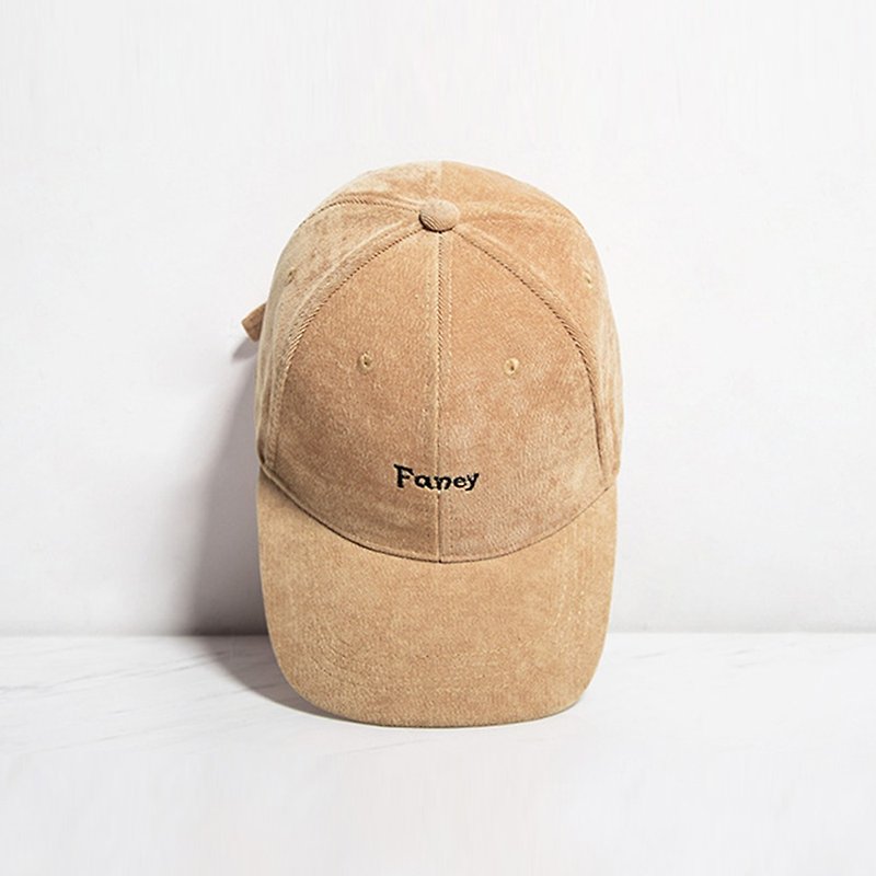Plush Fabric Letter Embroidered Baseball Cap - หมวก - ผ้าฝ้าย/ผ้าลินิน สีกากี