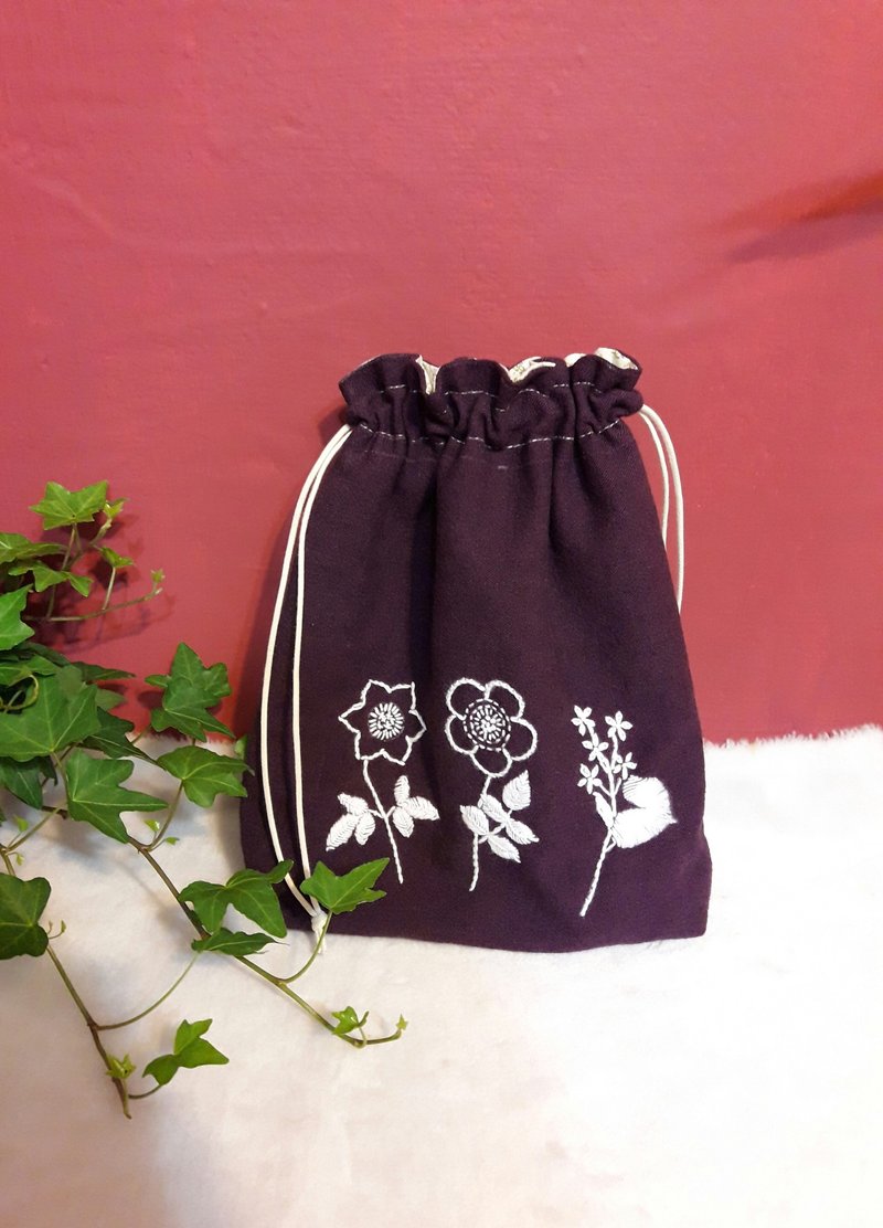 紫色花園收納袋 - 束口袋/束口背包/水桶包 - 棉．麻 紫色