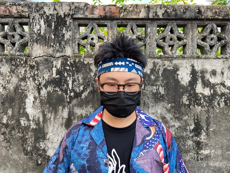 男生頭帶 / 一片式髮帶 / 寶藍尖尼 - 髮箍/髮帶 - 棉．麻 藍色