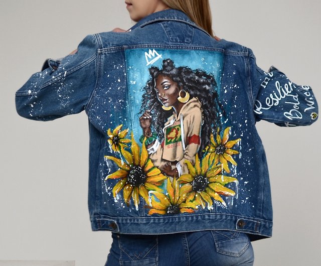 Hand Painted Personalised Denim Jacket Bespoke Designs Womens or Girls  Bridesmaid Birthday Floral Name Age Calligraphy  Mimosa Bridal Couture