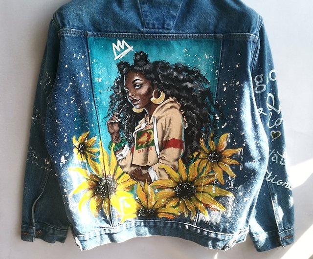 Wildflower Custom Painted Denim Jacket, XL