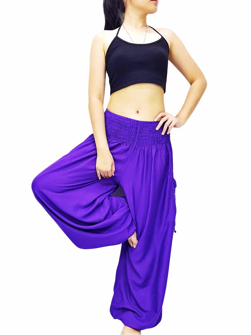 Harem Pants Women Clothing Yoga Pants Aladdin Pants Genie Pant Rayon Trousers - 男長褲/休閒褲 - 其他材質 紫色