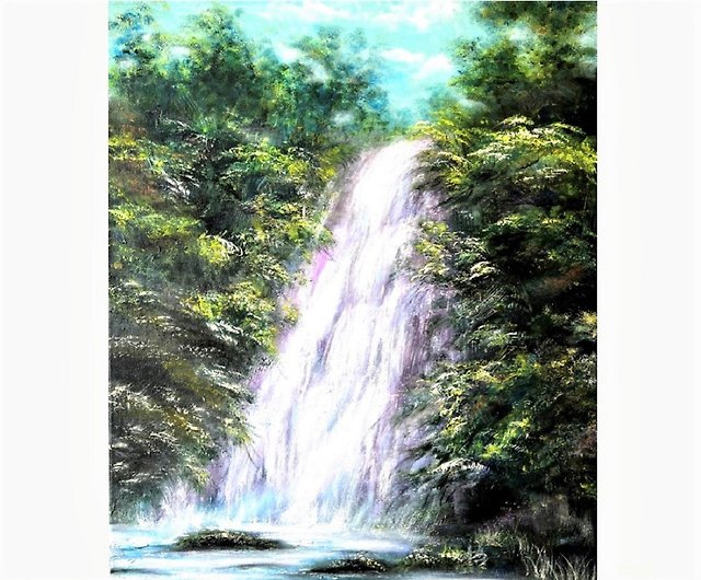 滝の絵 風景 オリジナルアート 油絵 60x50 cm/24x20 インチ - ショップ 