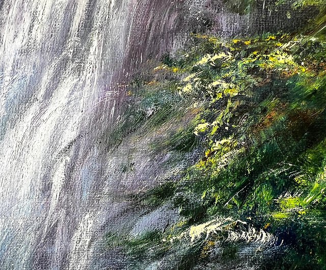 12,250円木漏れ日がさす滝風景　風景画　油絵(値段交渉可)