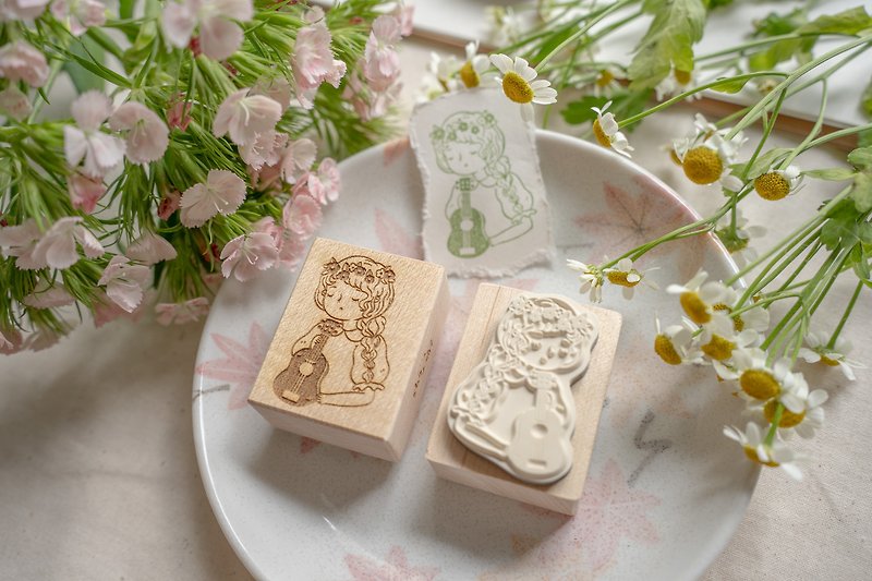 Ukulele Girl Wooden Handle Rubber Stamp - Stamps & Stamp Pads - Rubber 