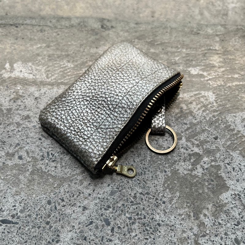 Zipper key bag-metal black Silver can hold keys and change [LBT Pro] - Keychains - Genuine Leather Silver