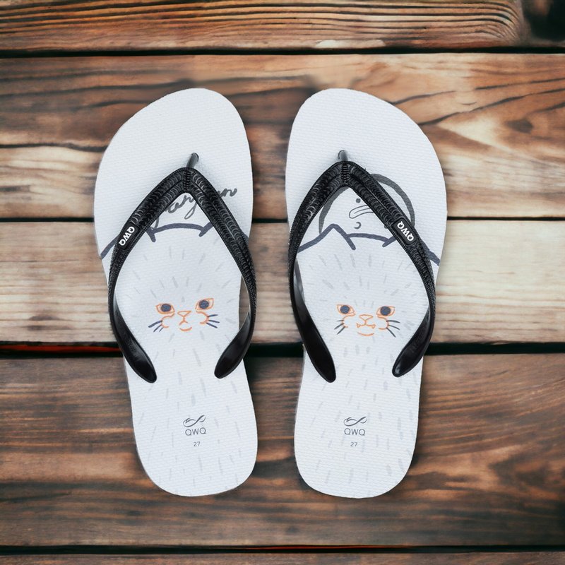 男款防滑海灘夾腳拖 文創聯名室外人字拖 憨憨動物園 -毛茸茸雪球 - 拖鞋 - 橡膠 多色