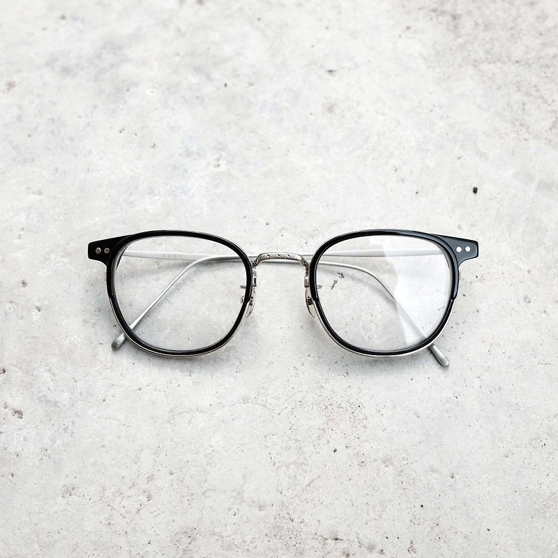 Head of the line] new Korean handmade titanium metal + plate fine metal design glasses frame black silver - กรอบแว่นตา - โลหะ สีดำ