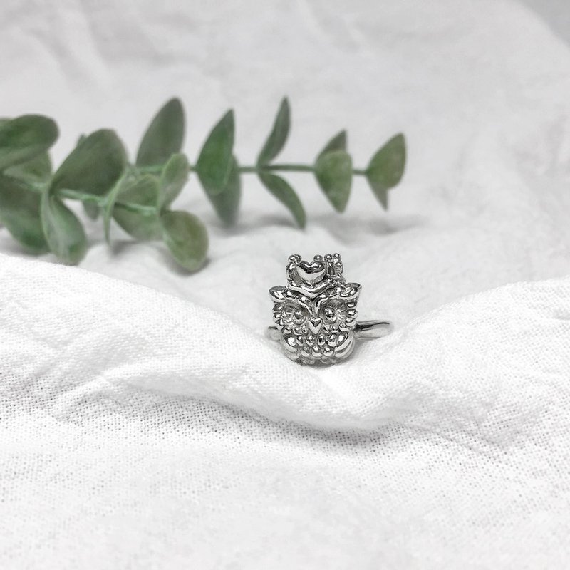 Owl  with Heart Crown Silver Ring - General Rings - Sterling Silver Silver