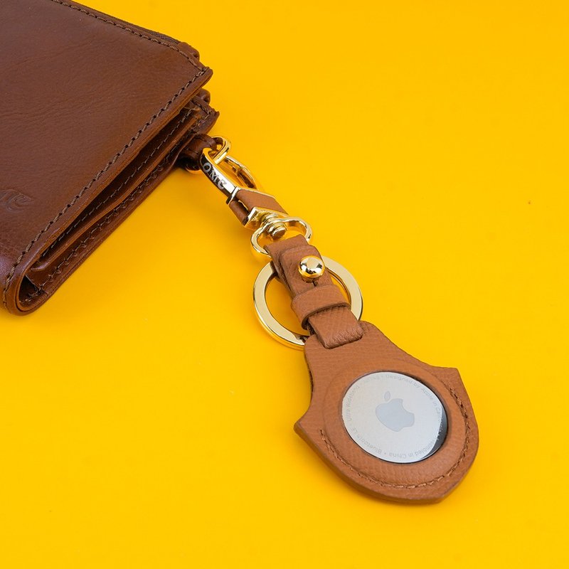 AirTag Apple Locator Tracker Cowhide Leather Case/Key Ring (Brown) - แกดเจ็ต - หนังแท้ 