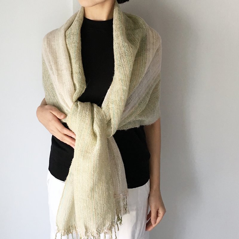 Unisex Scarf / Green and White Mix - All season available -  - スカーフ - コットン・麻 グリーン