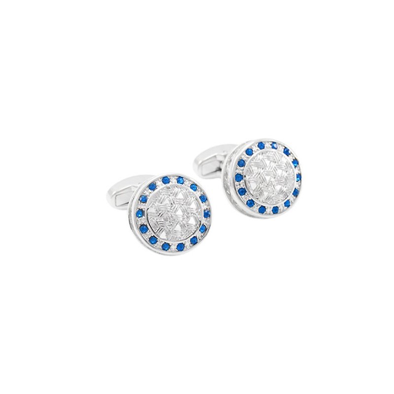 圓形藍色水晶袖扣 Round Blue Cufflinks KC10017 ** 附送贈品 ** - 袖口鈕 - 其他金屬 藍色