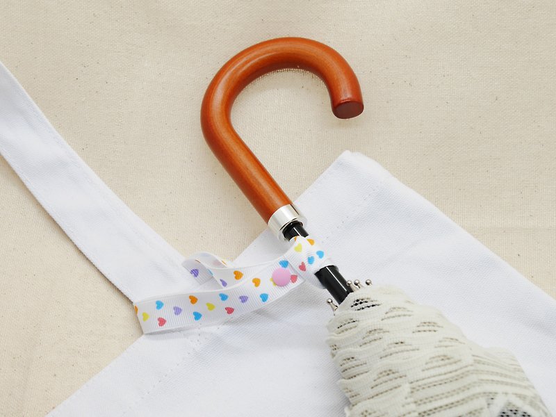 傘ストラップ 白にハート水玉 - 雨傘/雨衣 - 其他材質 白色
