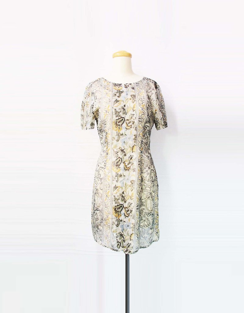 Wahr_ vines floral chiffon round neck short dress - One Piece Dresses - Other Materials 