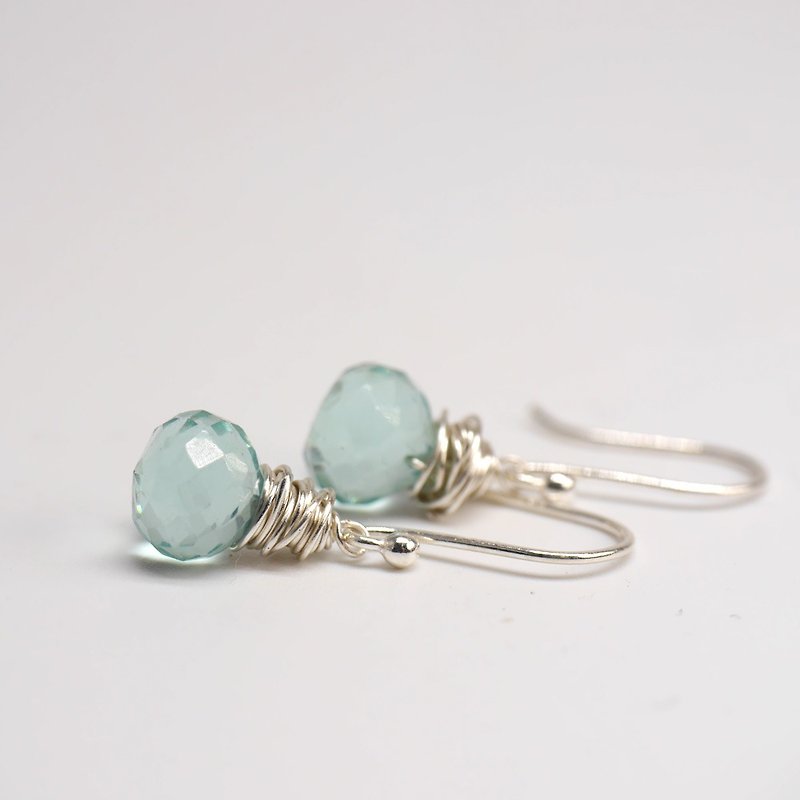Aquamarine Green-Water Drop Onion Quartz Stone 925 Sterling Silver Ear Hook Painless Clip-On - Earrings & Clip-ons - Crystal Green