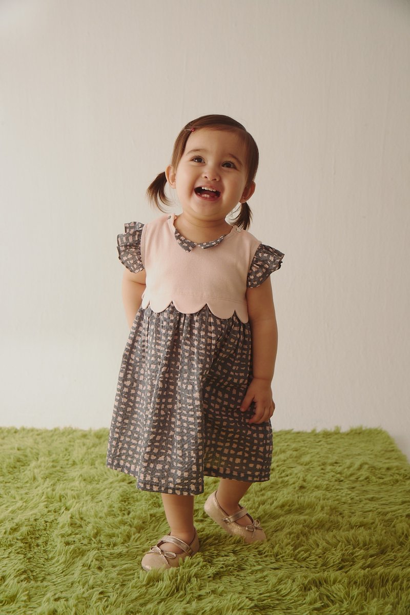 Smiling cloud patchwork dress - Onesies - Cotton & Hemp Pink