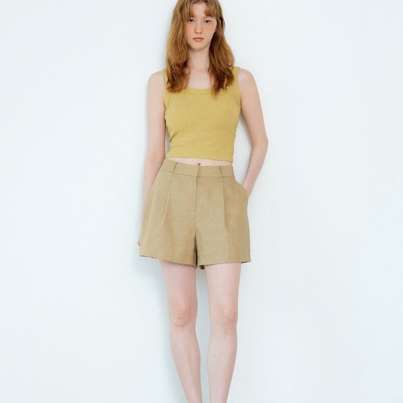 Korea sisterhood, Basic Linen Short Pants - Khaki - 女短褲/五分褲 - 棉．麻 卡其色