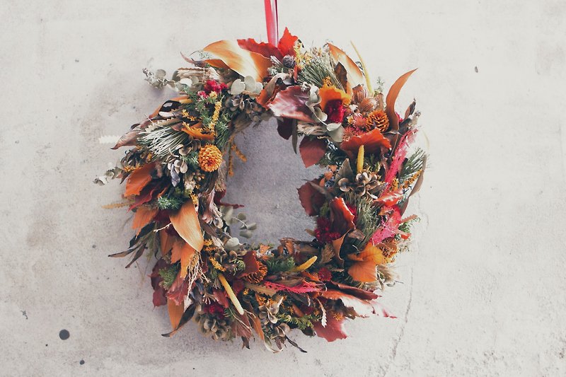 Flower Wreath!!【Sun God-Apollo】Dry Flower Wreath Arrangement for Christmas Celebration - Items for Display - Plants & Flowers Orange
