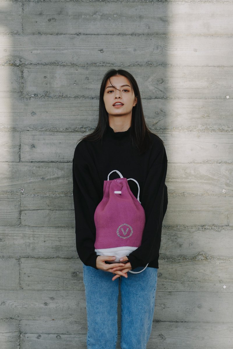 Venus針織後背包-台灣製-水桶包-針織包-4色 - 束口袋/束口背包/水桶包 - 聚酯纖維 黑色