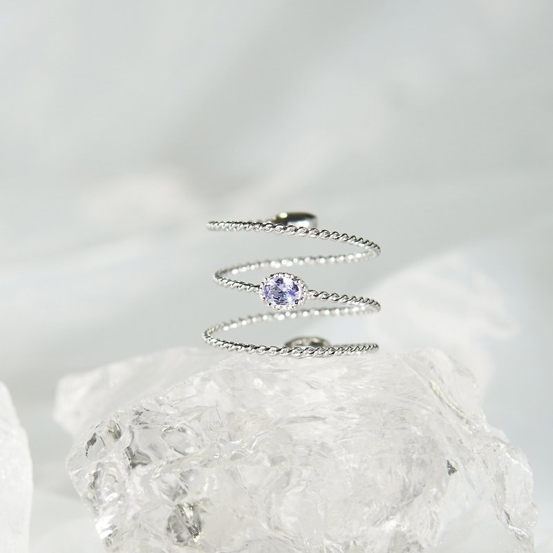 簡約型格寶石級坦桑石三環。開口戒指 - 戒指 - 寶石 紫色