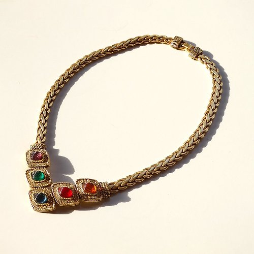 panic-art-market 80s DOIRA vintage color glass × rhinestone necklace