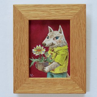 original painting  white wolf with gazania