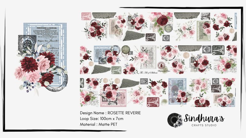 Rosette Reverie 花柄マットPETテープ 手帳素材 - ステッカー・シール - プラスチック 多色