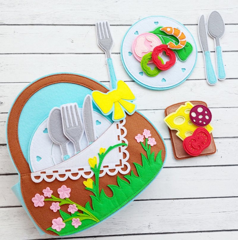 Play Food Set, Picnic Basket, Felt food breakfast, Felt sandwich, Toy food - 寶寶/兒童玩具/玩偶 - 其他材質 藍色