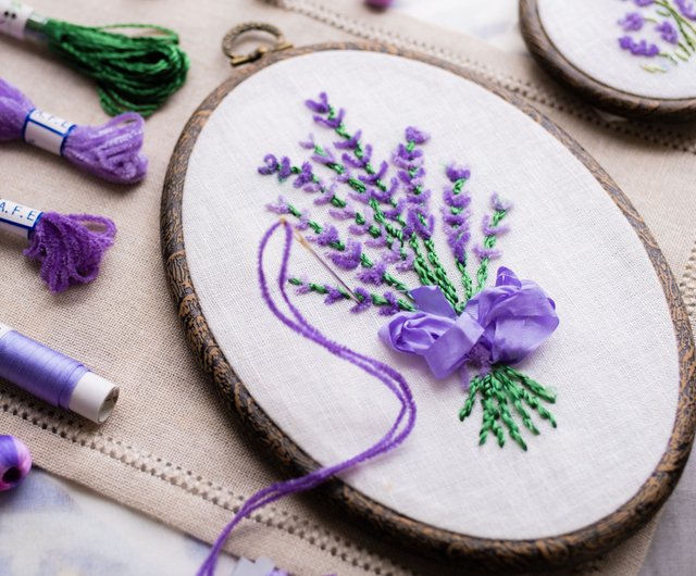 レッスンバッグ ×2  オリーブ刺繍　ラベンダー刺繍 wild flowers<lavender> NO.551 | 戸塚刺しゅうオンラインショップ
