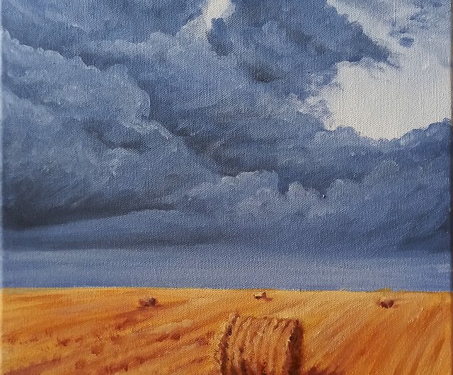 嵐の前の空】オリジナルアクリル画 田園風景 ウォールアート