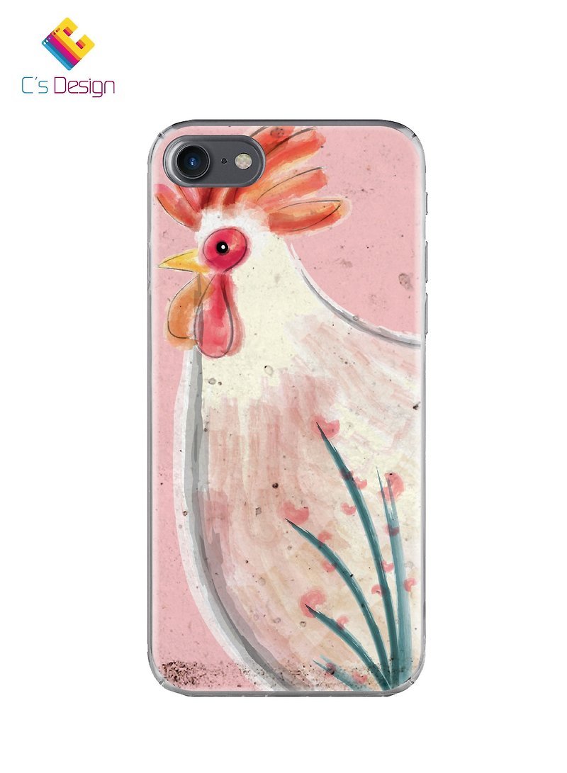 Pink cute oil painting chicken transparent phone case for iPhone Samsung Huawei - เคส/ซองมือถือ - ซิลิคอน สึชมพู