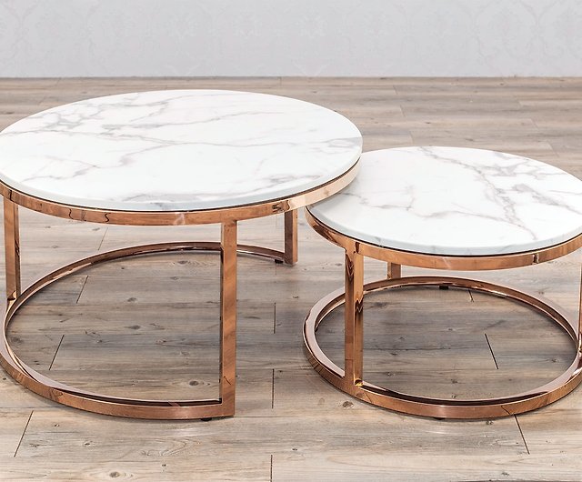 丸い大理石のティーテーブル-ステンレスローズゴールド-リビングルームコーヒーテーブルデスクサイドテーブルダイニングテーブル - ショップ  tablekingtw 机・テーブル - Pinkoi