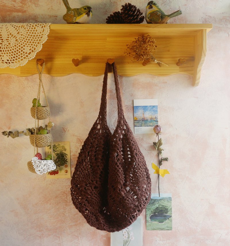 [Ready stock] Handmade hand-woven/jute Linen woven mesh bag/shopping bag/shoulder bag/ Linen bag - กระเป๋าถือ - ผ้าฝ้าย/ผ้าลินิน สีนำ้ตาล