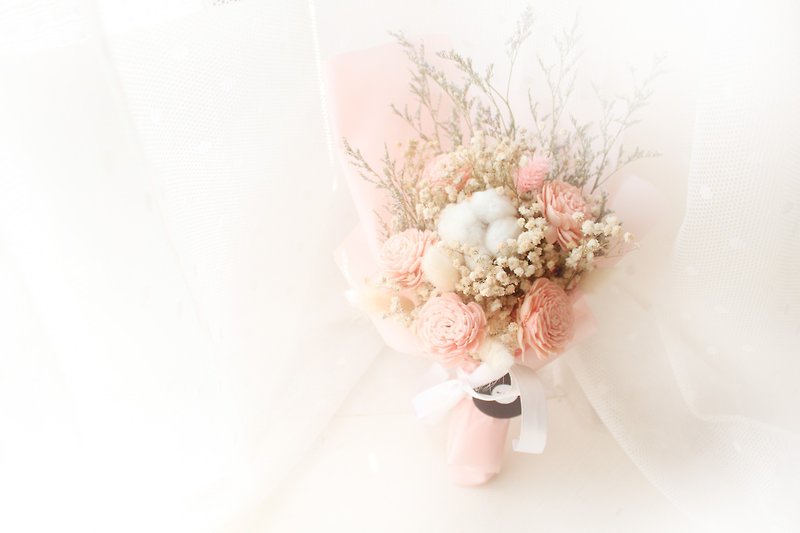 精靈公主的青春舞會・白綿與滿天星乾燥花花束 - 乾燥花/永生花 - 植物．花 粉紅色