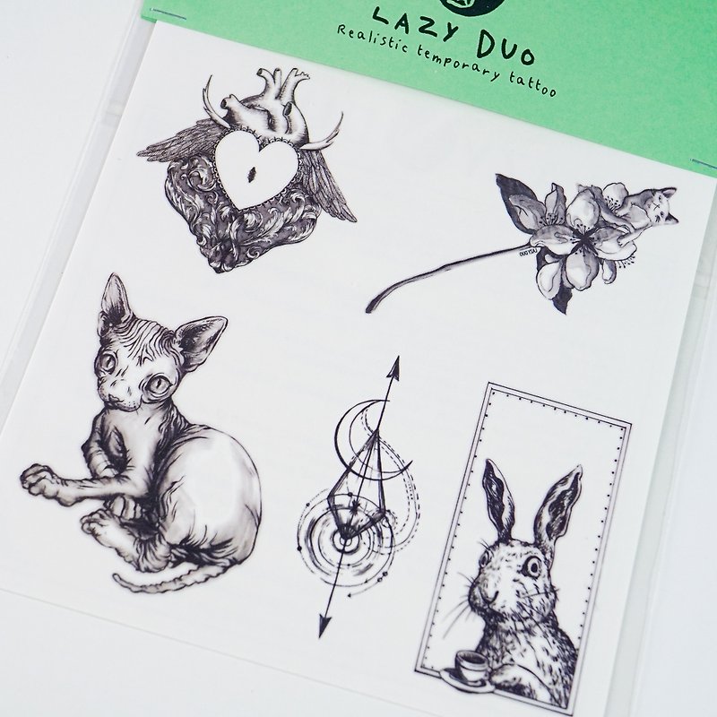 Animal Temporary Tattoo Sticker Black Gray Gary Star Zodiac Compass Rabbit Bunny - สติ๊กเกอร์แทททู - กระดาษ สีเทา
