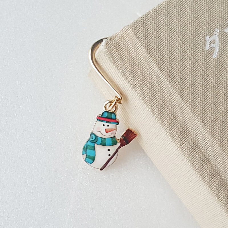 Broom snowman bookmark, snowman bookmark, snowman - ที่คั่นหนังสือ - โลหะ สีน้ำเงิน