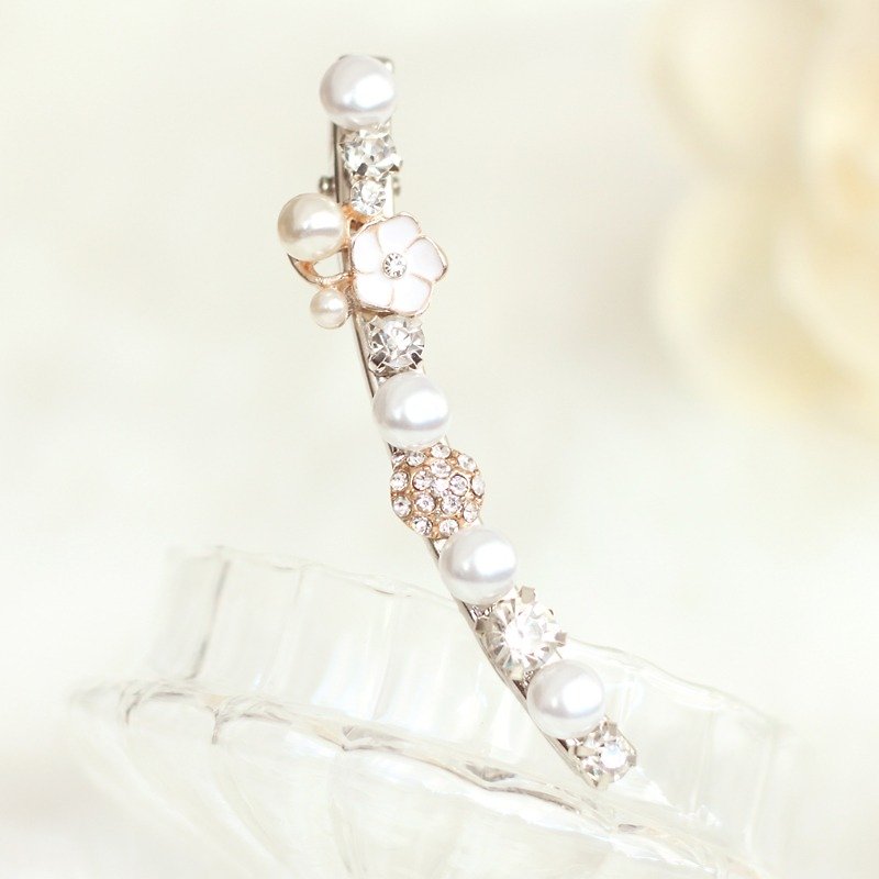 珍珠及閃石弧形髮夾 - 髮飾 - 其他金屬 白色