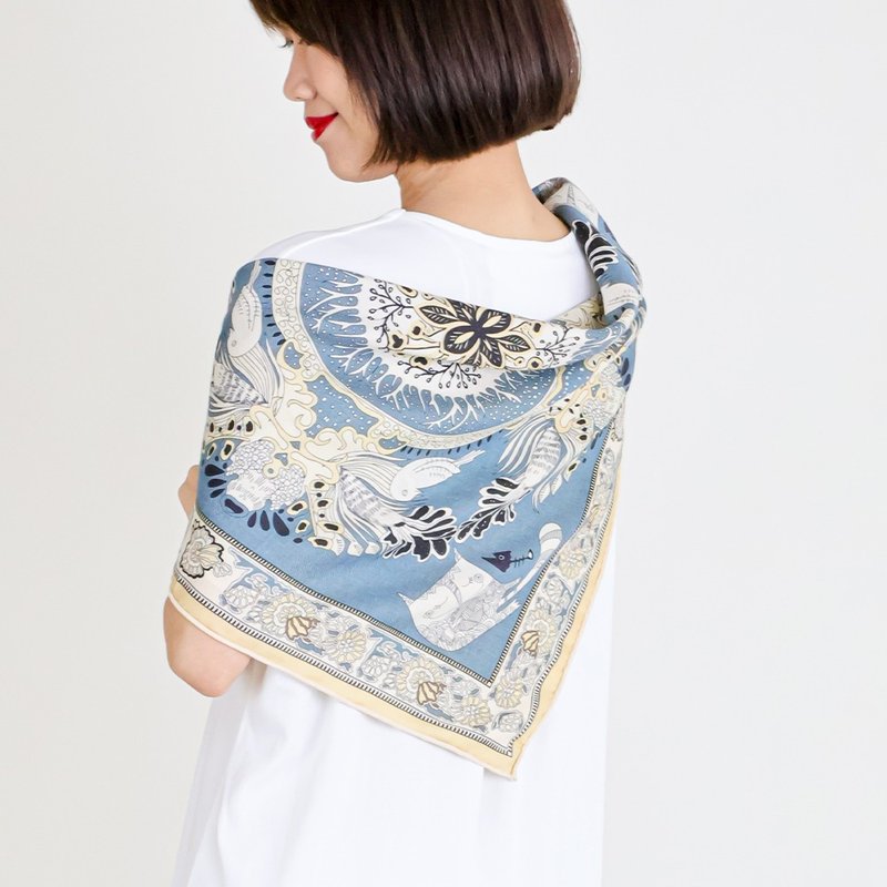 童話王國 | 蠶絲羊毛方巾 - 絲巾 - 羊毛 橘色