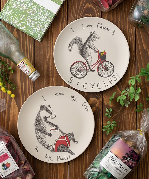 jubileedesign Jimbobart環保竹纖維餐盤 手繪動物圖案【2件1組】松鼠x鼬獾