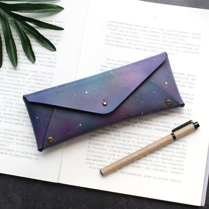 Star leather large capacity pencil bag leather pen case stationery bag glasses case can be customized graduation gift - Pencil Cases - Genuine Leather Multicolor