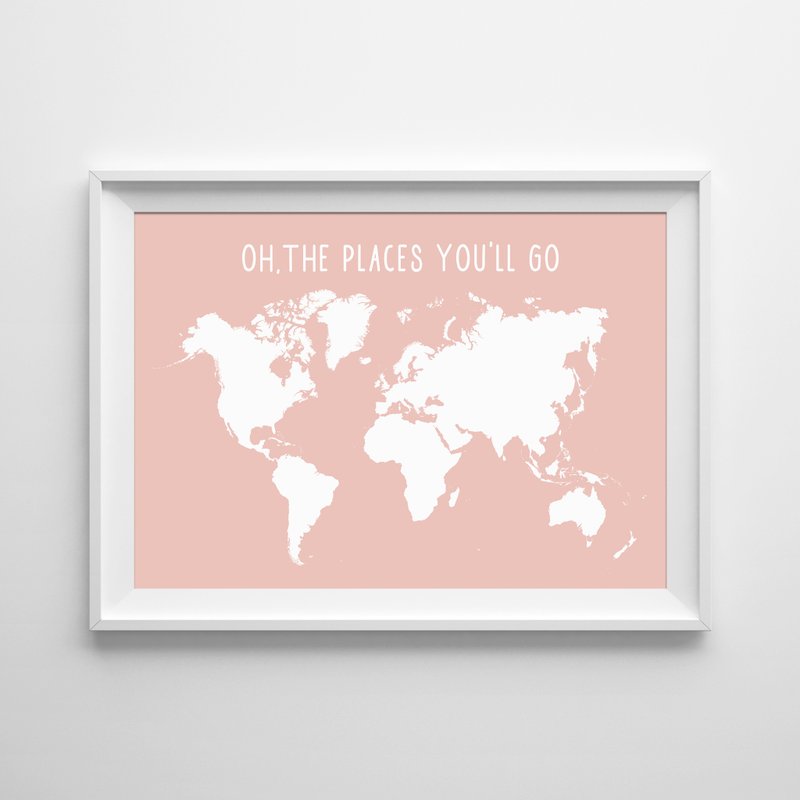 Oh,the places you'll go 地圖 粉 可客製化 掛畫 海報 - 海報/掛畫/掛布 - 紙 粉紅色