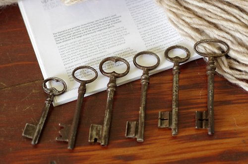 金銀寶貝 古董Vintage 復古法國鐵鑰匙 鑰匙圈 墜子 共6支