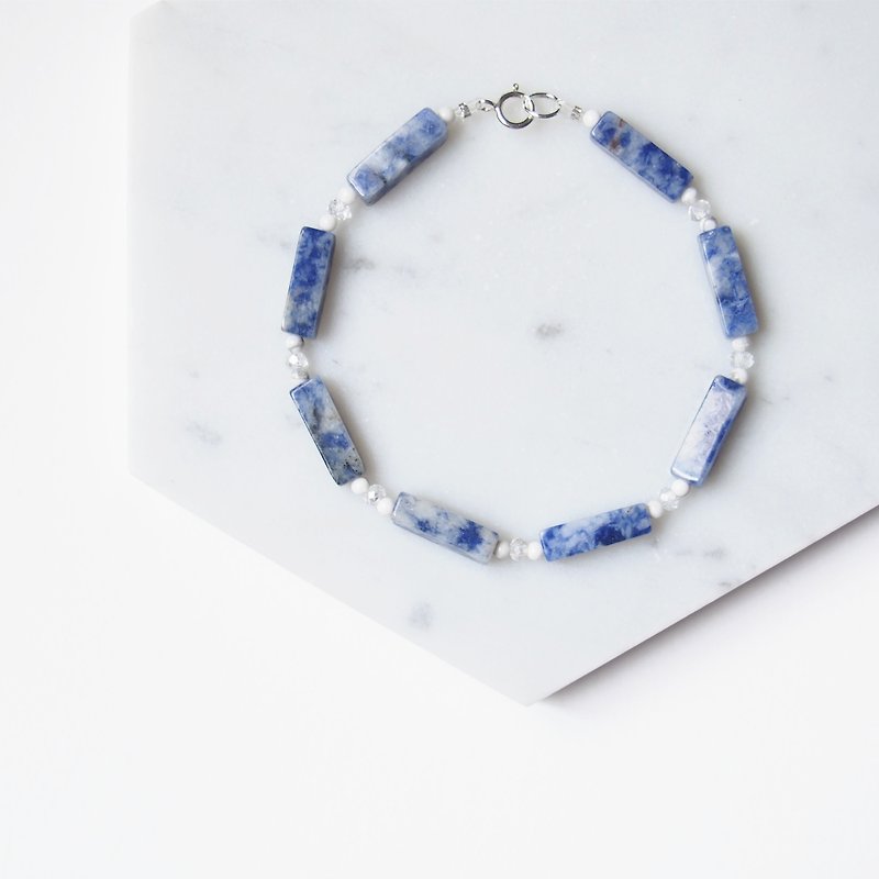 氣質方柱藍紋石・天然白松石珠・手鍊手鏈・禮物 - 手鍊/手鐲 - 寶石 藍色
