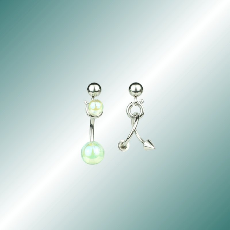 PIERCING Piercing Series Laser Electric Green Asymmetrical Earrings - Earrings & Clip-ons - Stainless Steel Green