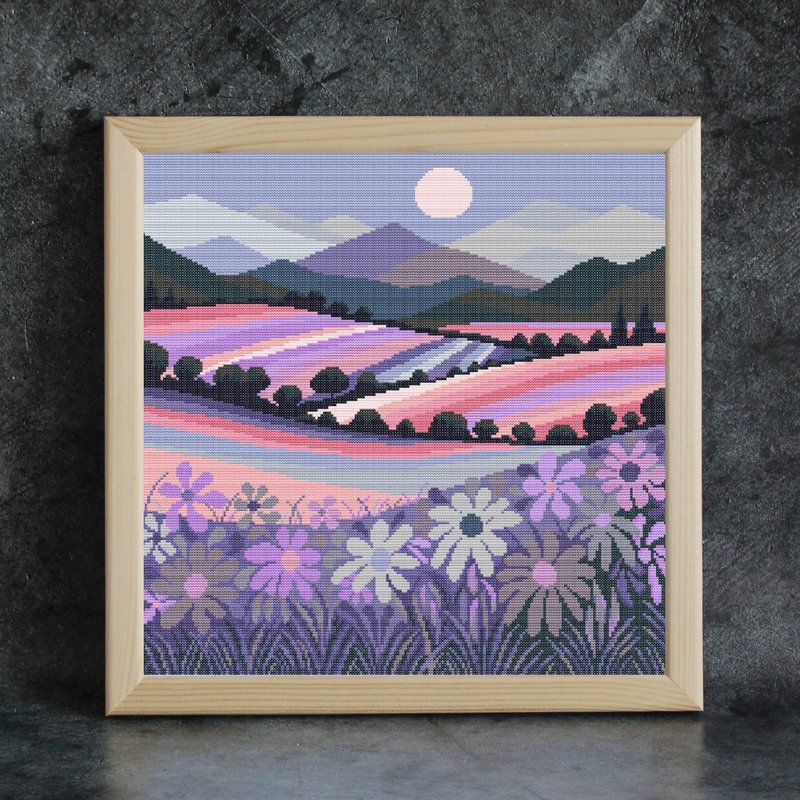 Cross stitch pattern Flower Fields, cross stitch chart PDF, x stitch Scenery - 其他數位商品 - 其他材質 
