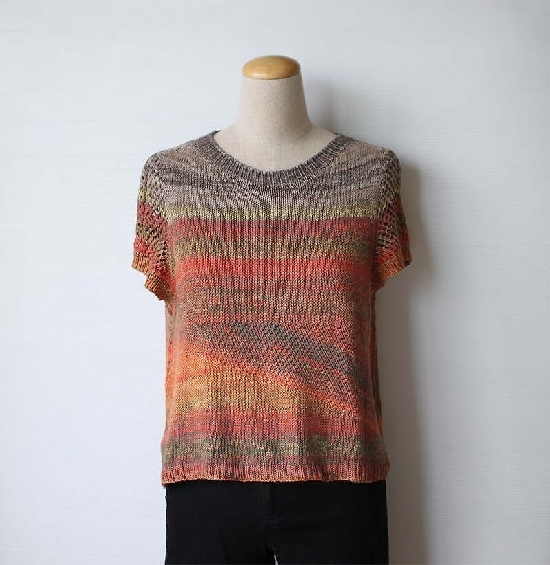 Hand Knit Oil Painting Cropped Sweater - Women's Sweaters - Other Materials Brown