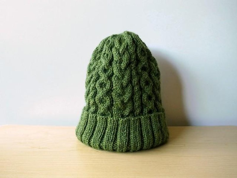 Aran knit hat green made to order - หมวก - ขนแกะ สีเขียว