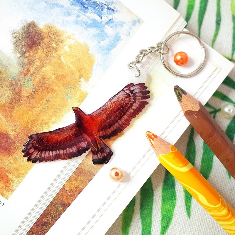 臺灣特有亞種 大冠鷲 繪畫鑰匙圈 - 鑰匙圈/鑰匙包 - 防水材質 咖啡色